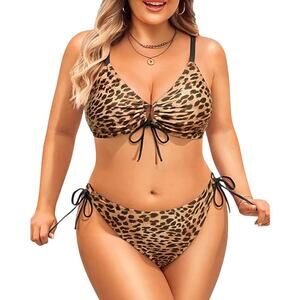 Daci Womens Size 14 Leopard Print Side Front Tie 2 Piece Bikini Swimsuit